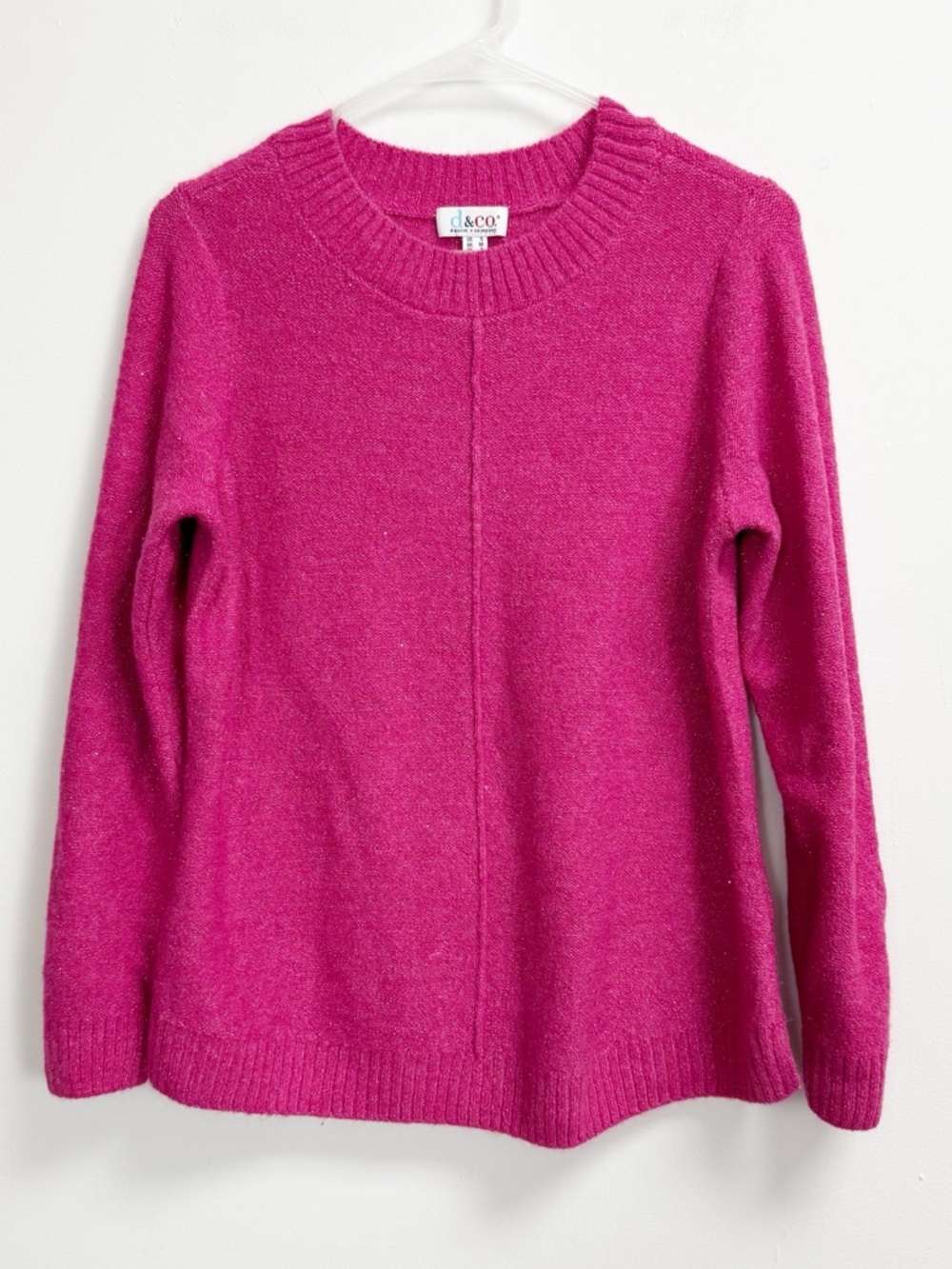 D&Co Sparkle Sweater Womens Small Pink Pullover Crewneck Knit Long Sleeve